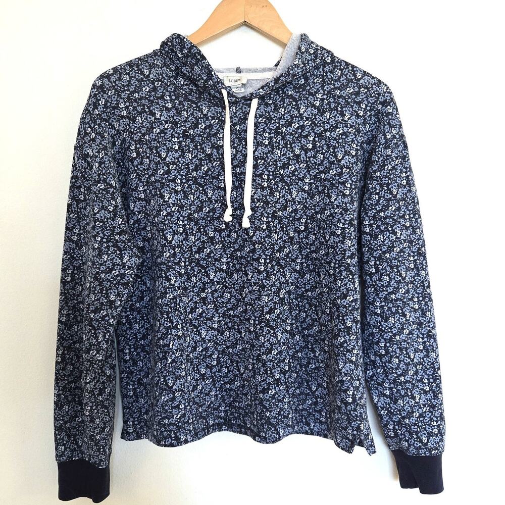 J. CREW Micro Floral Print Navy Hoodie Sweatshirt Size M